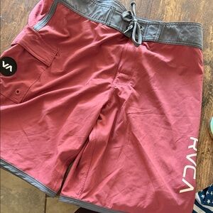RVCA Men's Athletic Shorts in Red and Gray